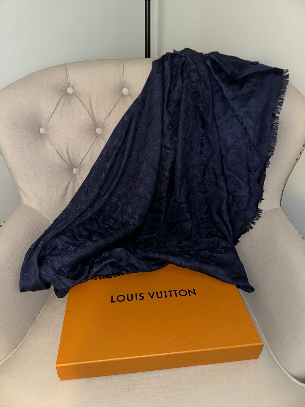 Louis Vuitton Navy Monogram Silk Shawl
